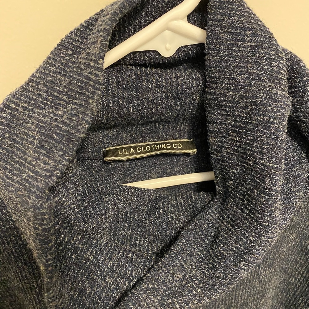 3/4 length cowl neck blue sweater